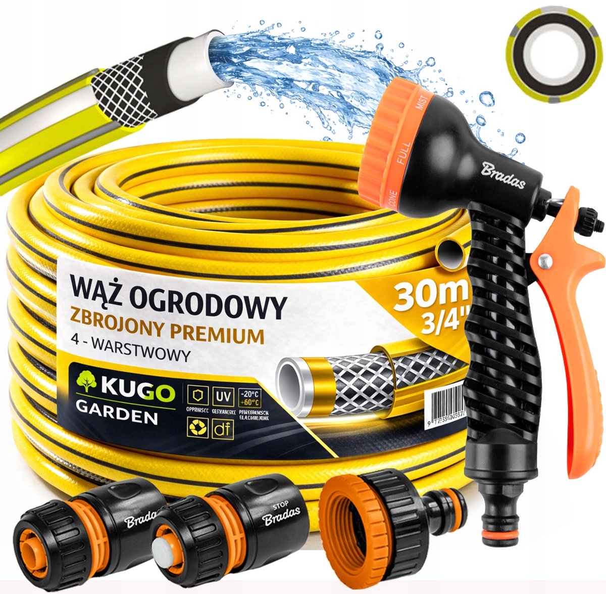 Kugo Garden 3/4" 30m Tuinslang Set met 7-functie spuitpistool
