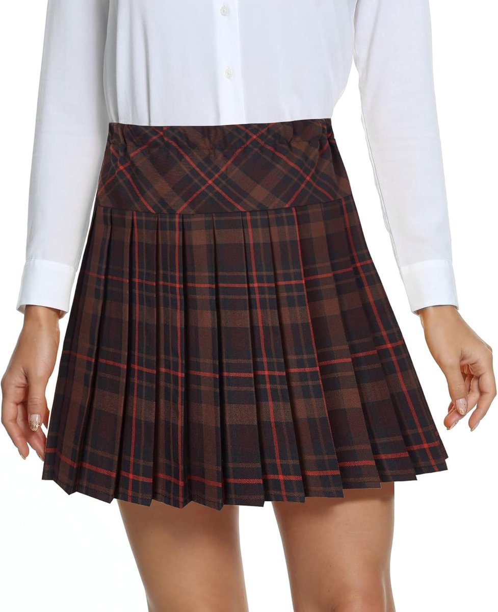 College Stijl Elastische Hoge Taille Geplooid Mini Rok A-Lijn Ruit Rokken met Voering Broek