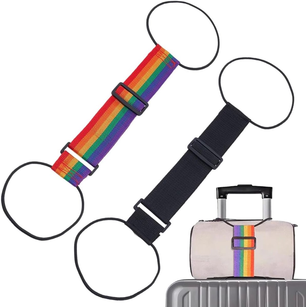 2 Stks 2 Kleuren Voeg een Tas Bagage Riemen om Twee Koffers aan te sluiten Verstelbare Elastische Bungee Connector Wrap Riem met Gesp voor Extra Tassen Veilig Carry On Travel Essentials 23