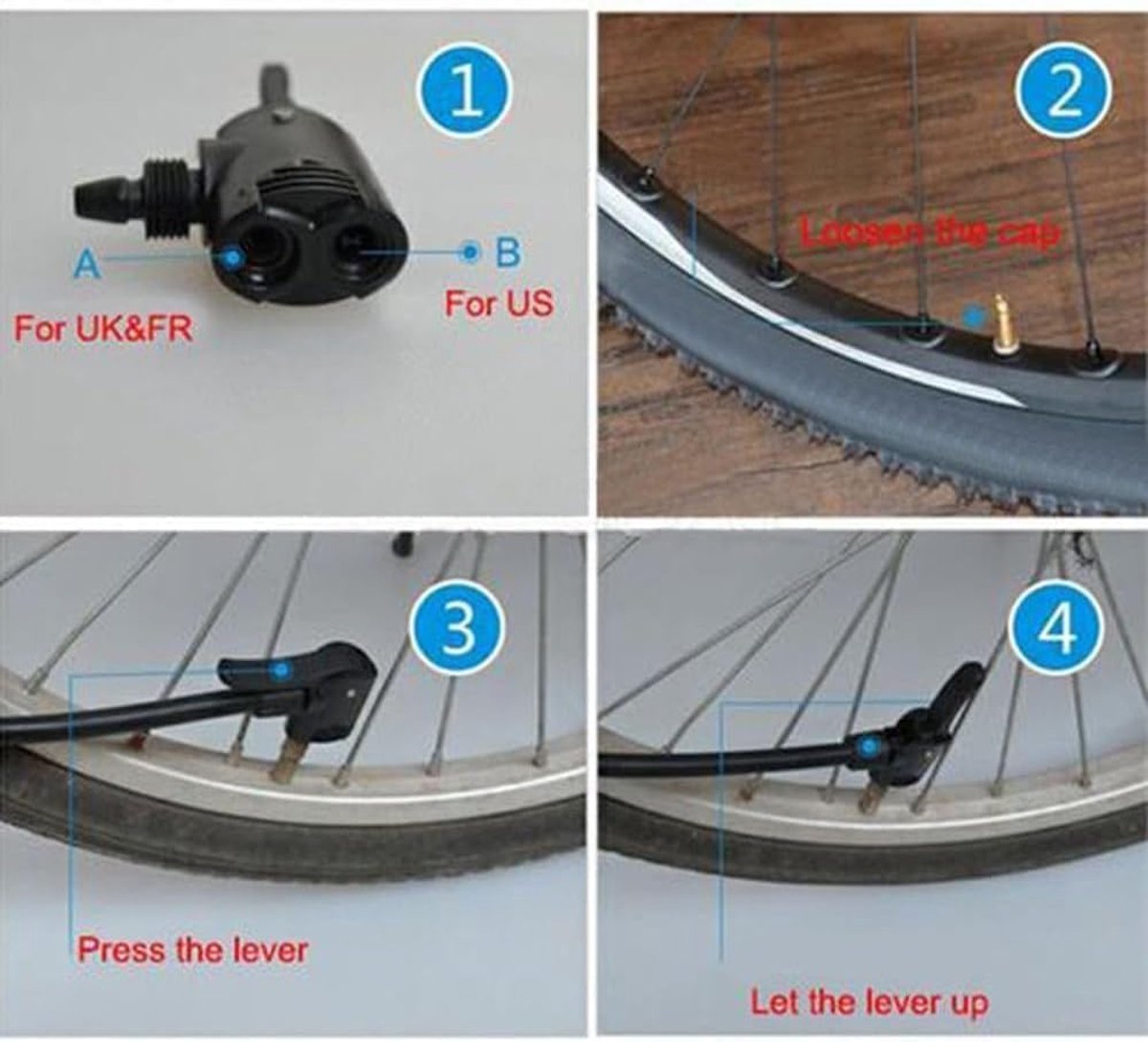 Fiets ventieladapterset, universele dubbele kop voor staande pomp en compressor, luchtpompaccessoires voor fietsen en motorfietsen