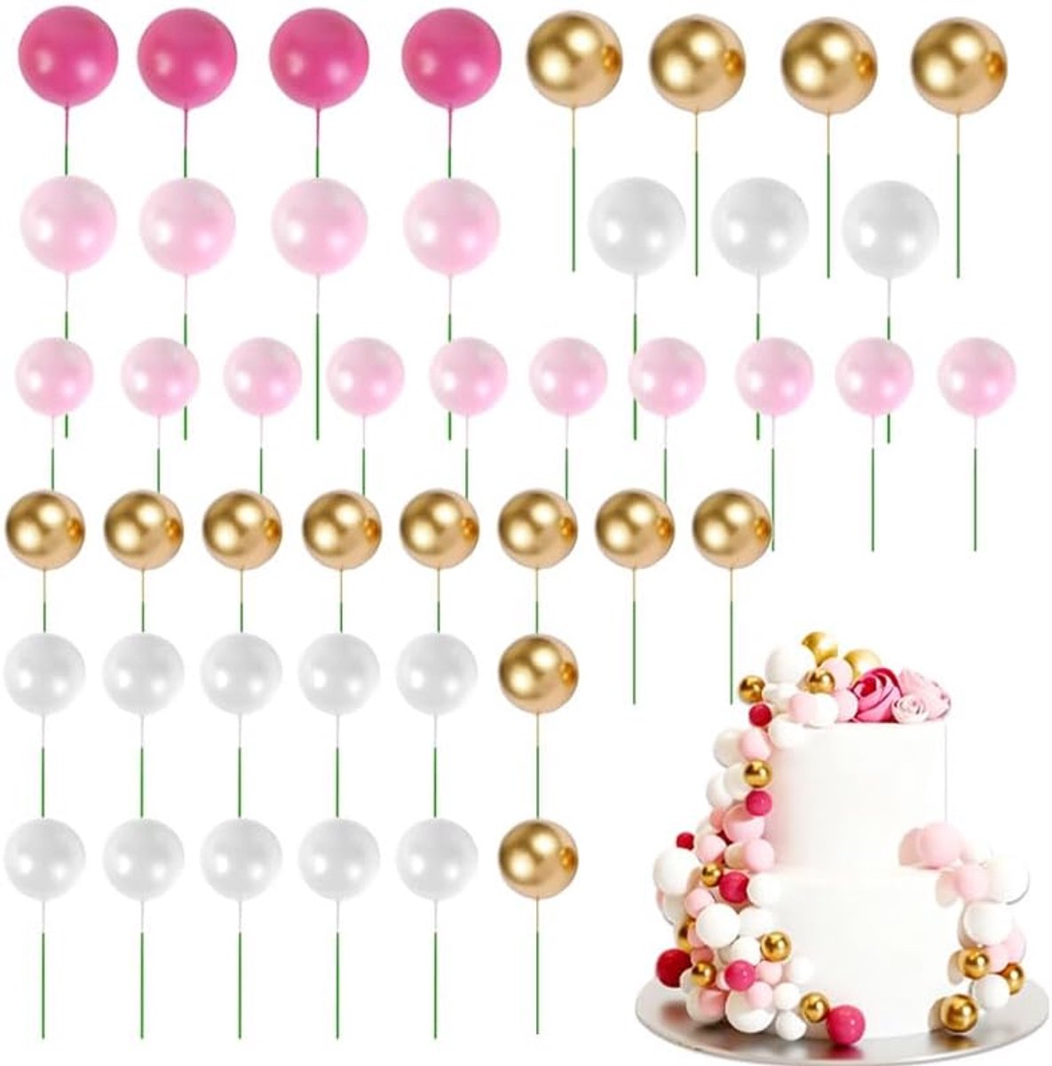 45 stuks mini-ballon-cupcake-prikkers met stelen, schuim-taartdecoraties voor verjaardagen, bruiloften, babyfeestjes, desserttafel-feestdecoraties.