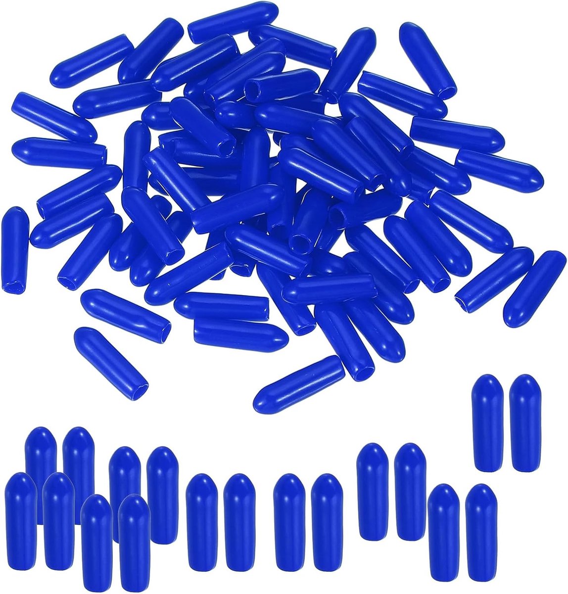 Ronde rubberen eindkappen 3,2 mm ID, 100 stuks rubberen boutafdekkappen vinyl rubber flexibele schroefdraadbeschermers voor metalen buisstaafbouten, blauw