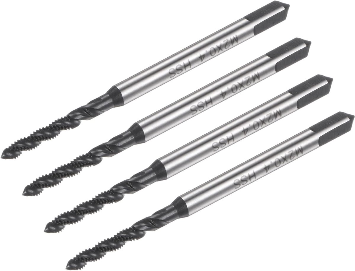 4 stuks schroefdraadboor spiraalmoer, M2 x 0,4 mannelijke metrische schroef nitride gecoat, machinedraadgereedschap, staal, hoge snelheid 6542 geslepen voor reparatie