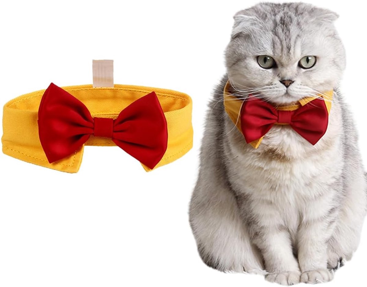 For Honden, een vlinderdas voor honden en katten, verstelbare vlinderdas voor formele gelegenheden, bruiloften, verjaardagen enz. (geel + rood)