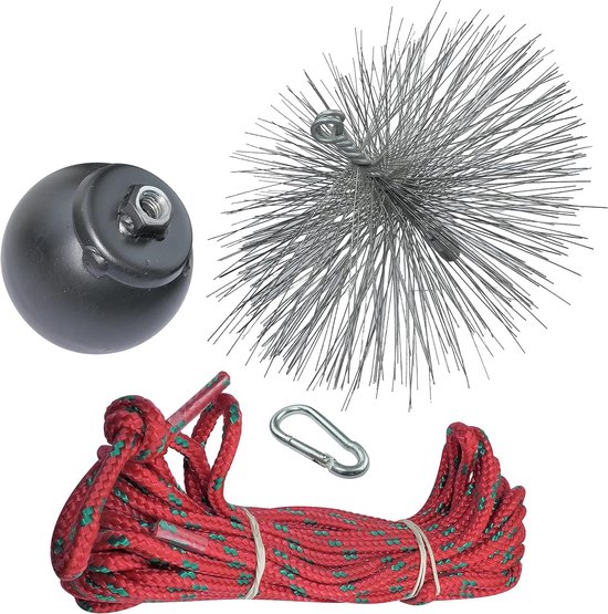 Schoorsteenvegerset - schoorsteenreinigingsgereedschap - draadborstel Ø 175 mm - touw Ø 5 mm lengte 10 m - kogel 1,8 kg - karabijnhaak - C49987 — afbeelding 2