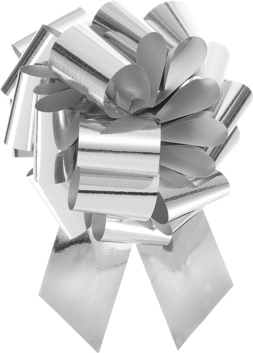 10 stuks 8 inch metalen grote trekstrik, cadeauverpakking, lint voor bruiloftsautomanden, gepresenteerd kerststrik, zilver