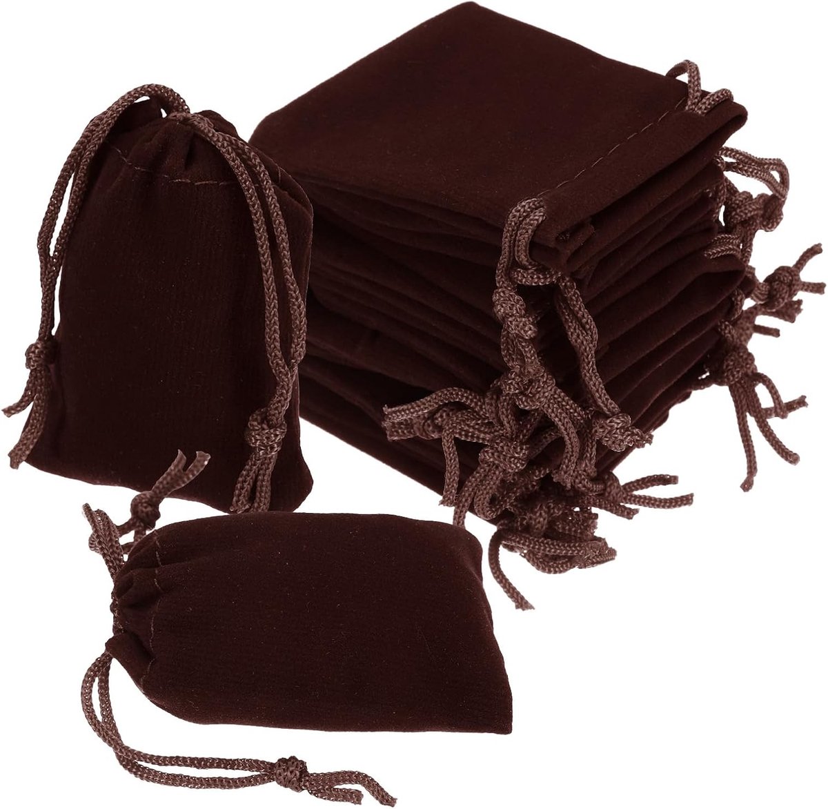 20 stuks fluwelen zakjes met veters, 2 x 2,8 cm, kleine sieraden-geschenkzakjes voor sieraden, verpakking en opslag, bruin