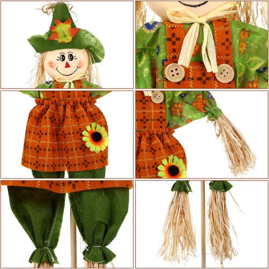 Oogst vogelverschrikker, decoratieve staander, vogelafweer, staande stropop, decoratiefiguur, tuinsteker, bloembed, bloembed, decoratie, figuur Halloween, decoratie voor herfst, Thanksgiving thuis en tuin — afbeelding 2