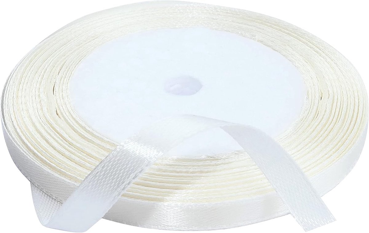 - C50451 - Fijn glanzend decoratief satijnen lint - 6mmx22 meter - Ivoor - creatieve projecten Couture Art inpakcadeaus verjaardagsfeestje