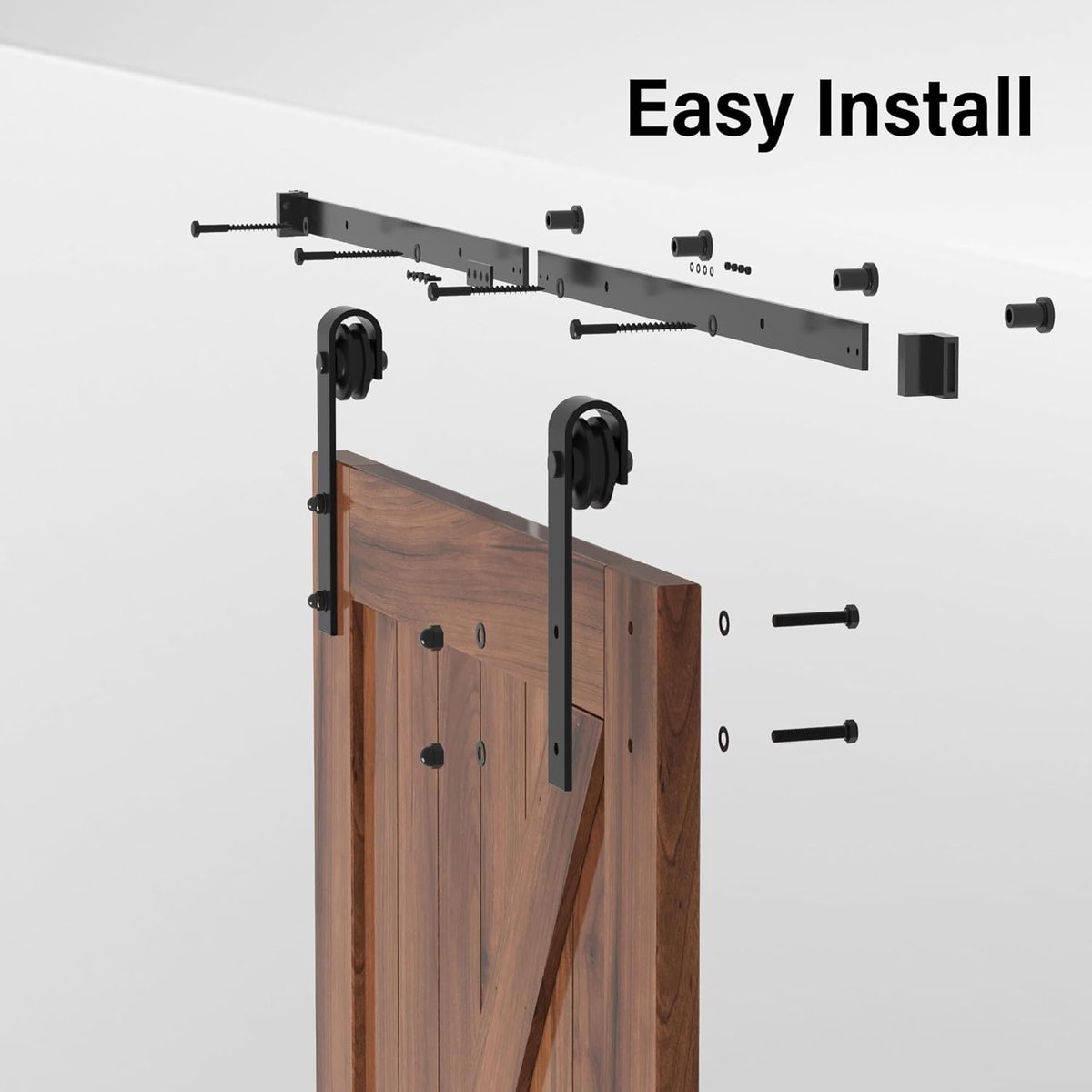 6FT/183Cm Schuifdeur Kit Heavy Duty Schuur Deur Schuifspoor Schuifschuur Houten Deur Hardware voor Enkele Deuren, Koolstofstaal, J-vorm Hanger