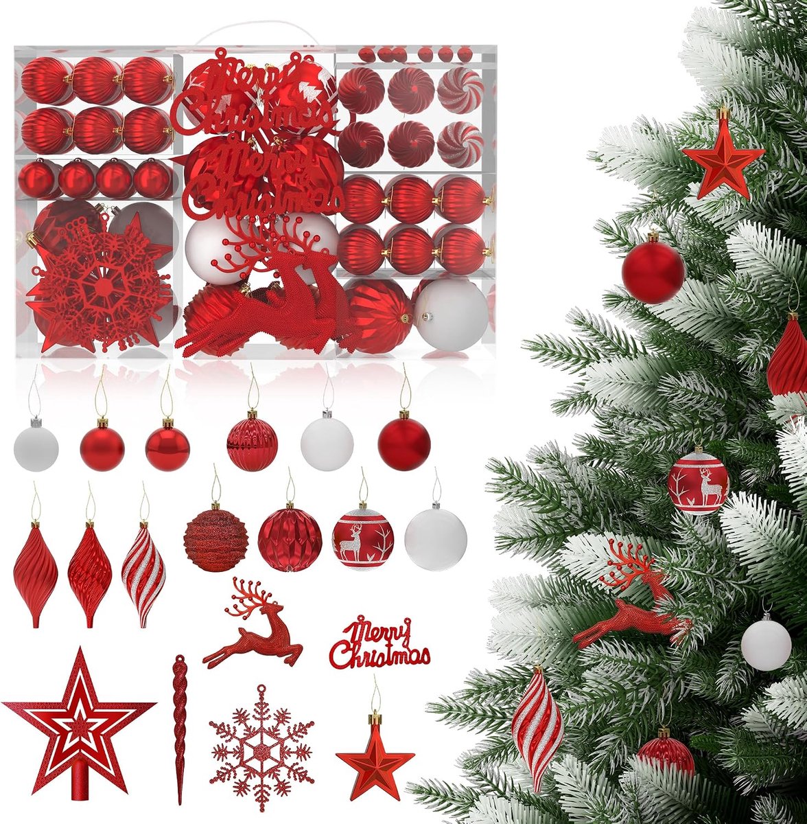 Kerstballen kerstboomversiering, breukveilige kerstboomballen met ballenhaak glitterballen kerstboomballen, voor kerstdecoratie, feest, bruiloft en jubileum