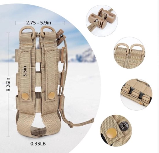 Tactische waterfles pouch - Flessenhouder - Waterfleshouder - Waterdichte waterkoker tas houder - Bergsportaccessoires - Verstelbare - Water flessenzakken - Waterfles houder tas met trekkoord - Voor wandelen camping reizen sport - Bruin — afbeelding 2