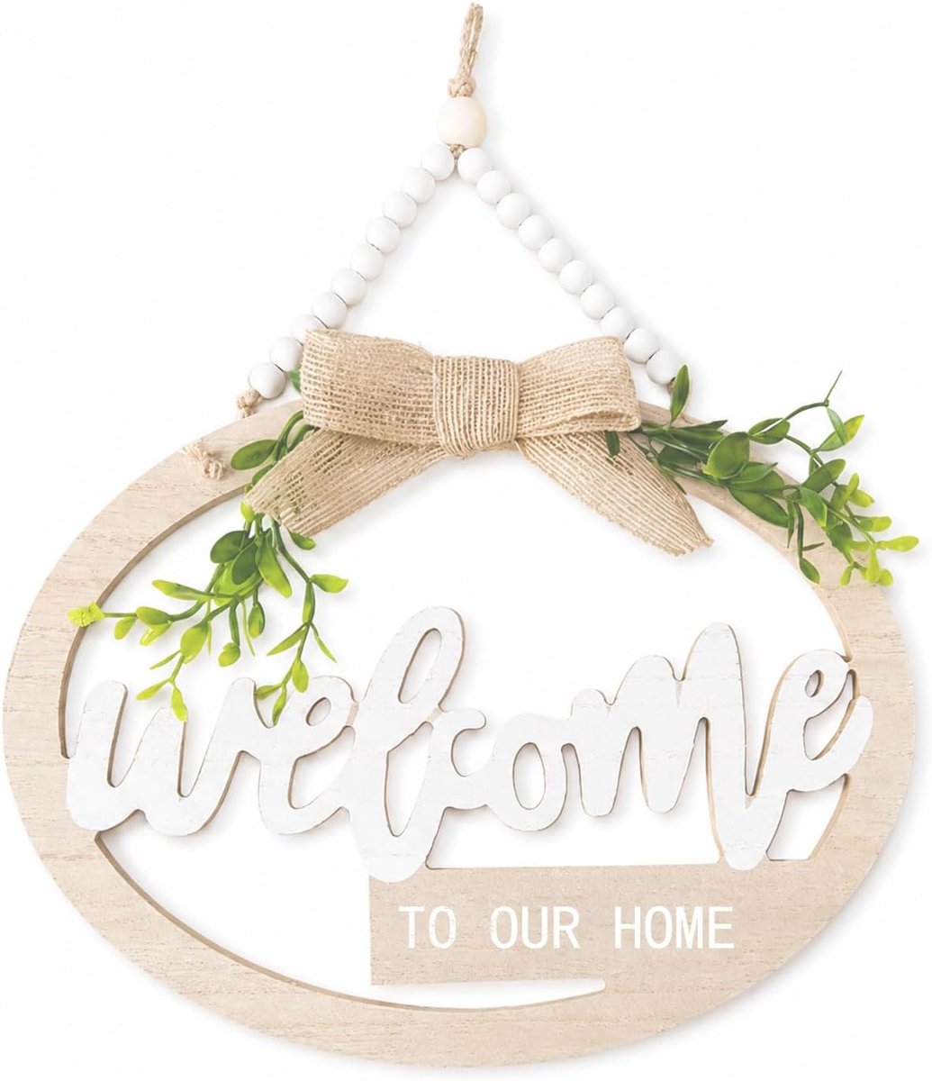 Voordeur Hout, 24cm Voordeur Decoratie Deurkrans, Boho Welkomstbord Hout Hangend, Deurbord Home Sweet Home