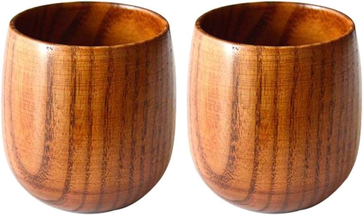 2-delige set natuurlijke houten beker Jujube houten beker Houten theeset, houten koffie- en bierkruiken, houten beker, handgemaakt voor koffie, bier, thee, sap, melk (2-delig)