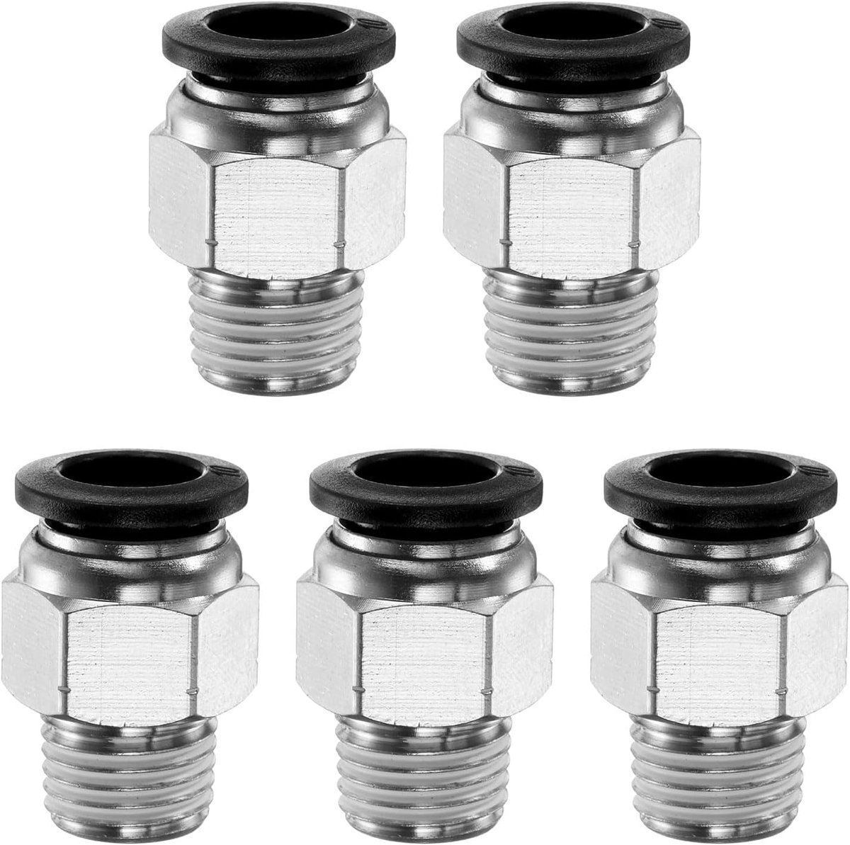 5 stuks snelkoppelingen, 10 mm buis, OD x 1/4 inch NPT mannelijke rechte snelverbinders, luchtlijst van koper voor industriële luchtslangverbindingen, PC10-N02, zwart