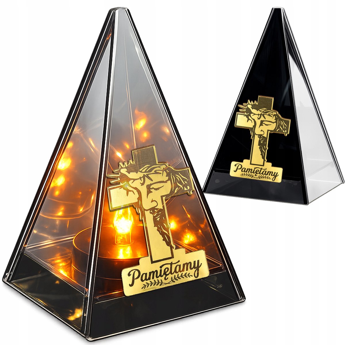 LED Graf Lantaarn met Vlam Effect - Glas & Kruis