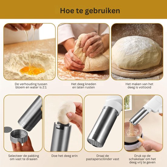 ZRNS® Pastamachine Elektrisch - Pasta Maker - 5 Persvormen - 2000 mAh van zrns — afbeelding 2