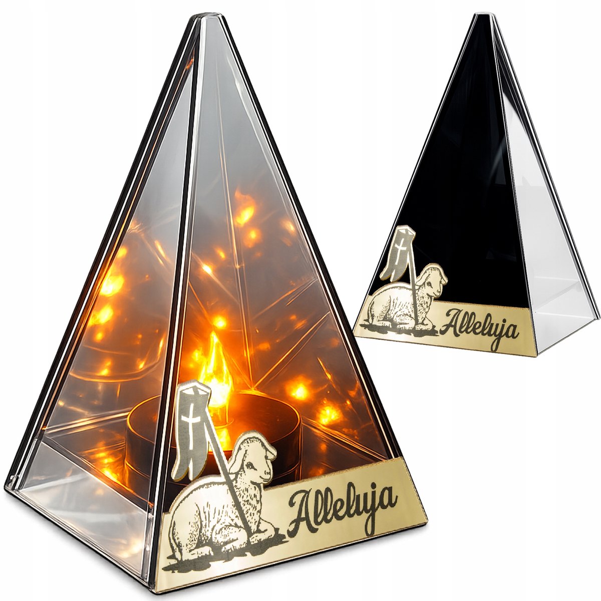 LED Grafsteen Lantaarn met Vlam Effect - Goud & Paas Symbool