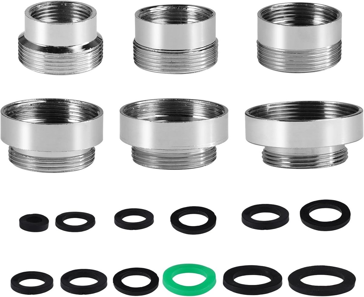 Kraanadapter Set - Universele Koppelingen - Slangen Aansluiten - Massief Messing - 6 Delig - Zilverkleurig