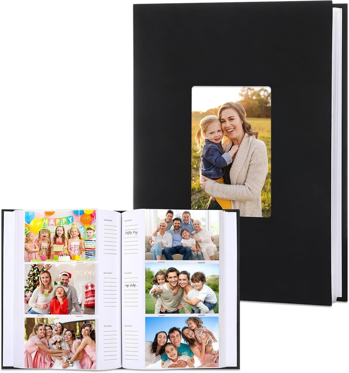 SnelShoppen - Photo Album 10 x 15 cm, 300 Foto's met Schrijfruimte | Luxe Linnen Fotoboek met Voorraam voor Familie, Baby, Trouwen, Reizen, Zwart