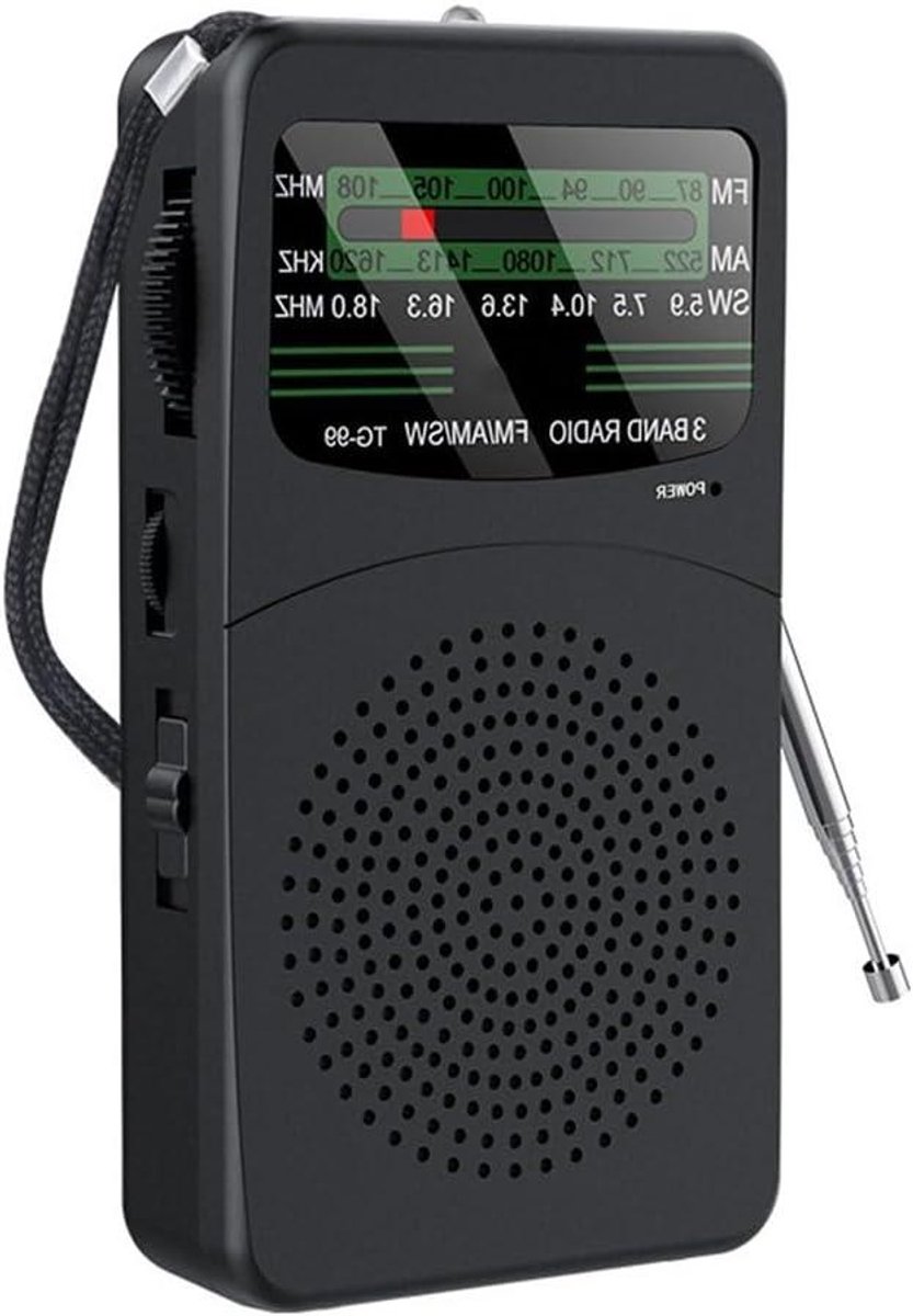 Draagbare Radio - Transistor Ontvanger - Buiten Luisteren - Compact ABS Ontwerp - 9 x 7 x 34 cm - Zwart
