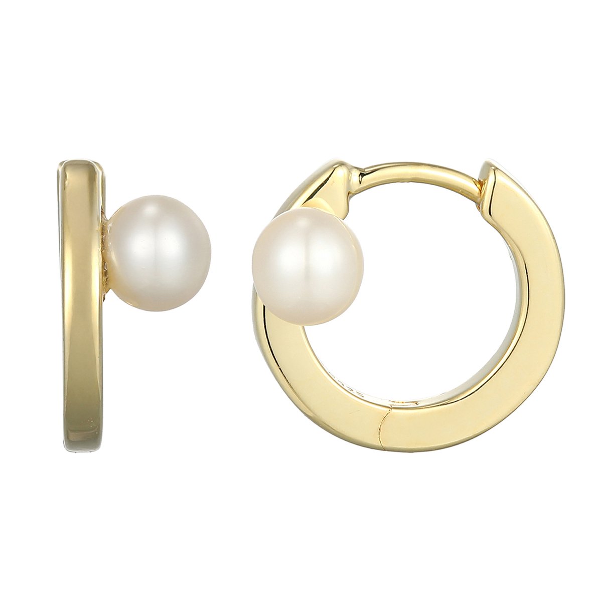 Cavill - Witte Zoetwaterparels 4 mm - 925 Sterling Zilver Goud Verguld - Elegante Ronde Oorbellen met Klapsluiting - Luxe Dames Sieraden