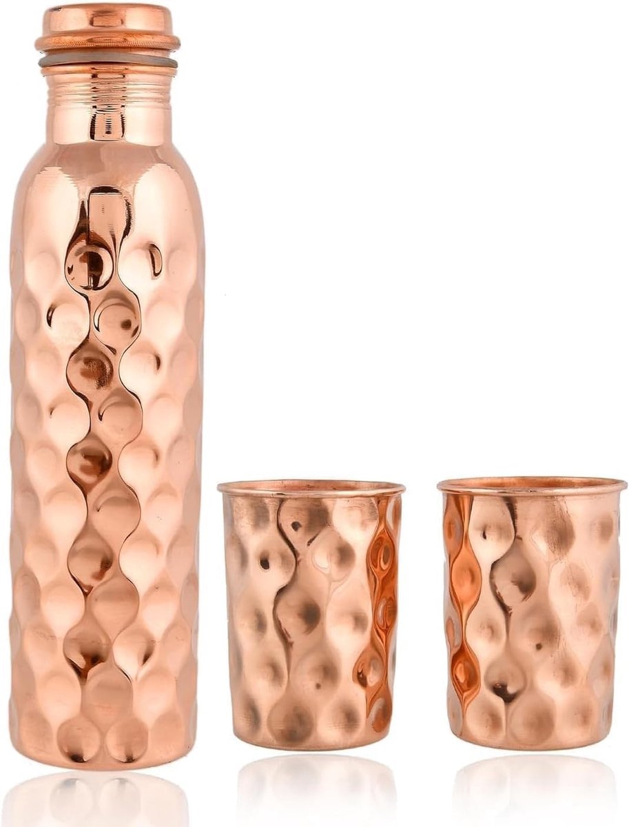 Elzusha - Set van 1 Koperen Waterfles met 2 Glazen