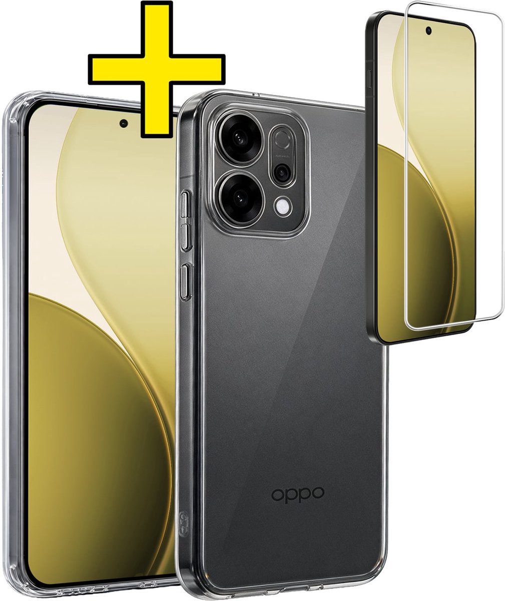 Hoesje - Met Screenprotector - Geschikt voor Oppo Reno 14 - Sterk & Shockproof - Back Cover - Siliconen Case - Telefoon Hoes - Telefoonhoesjes - Transparant