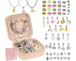 casalora-66-delige rainbow unicorn kralenset – DIY sieraden maken – metalen kralen, kleurrijke kralen & charms – armbandkettingen & halskoorden – inclusief opbergdoos – creatieve knutselset voor kinderen & volwassenen