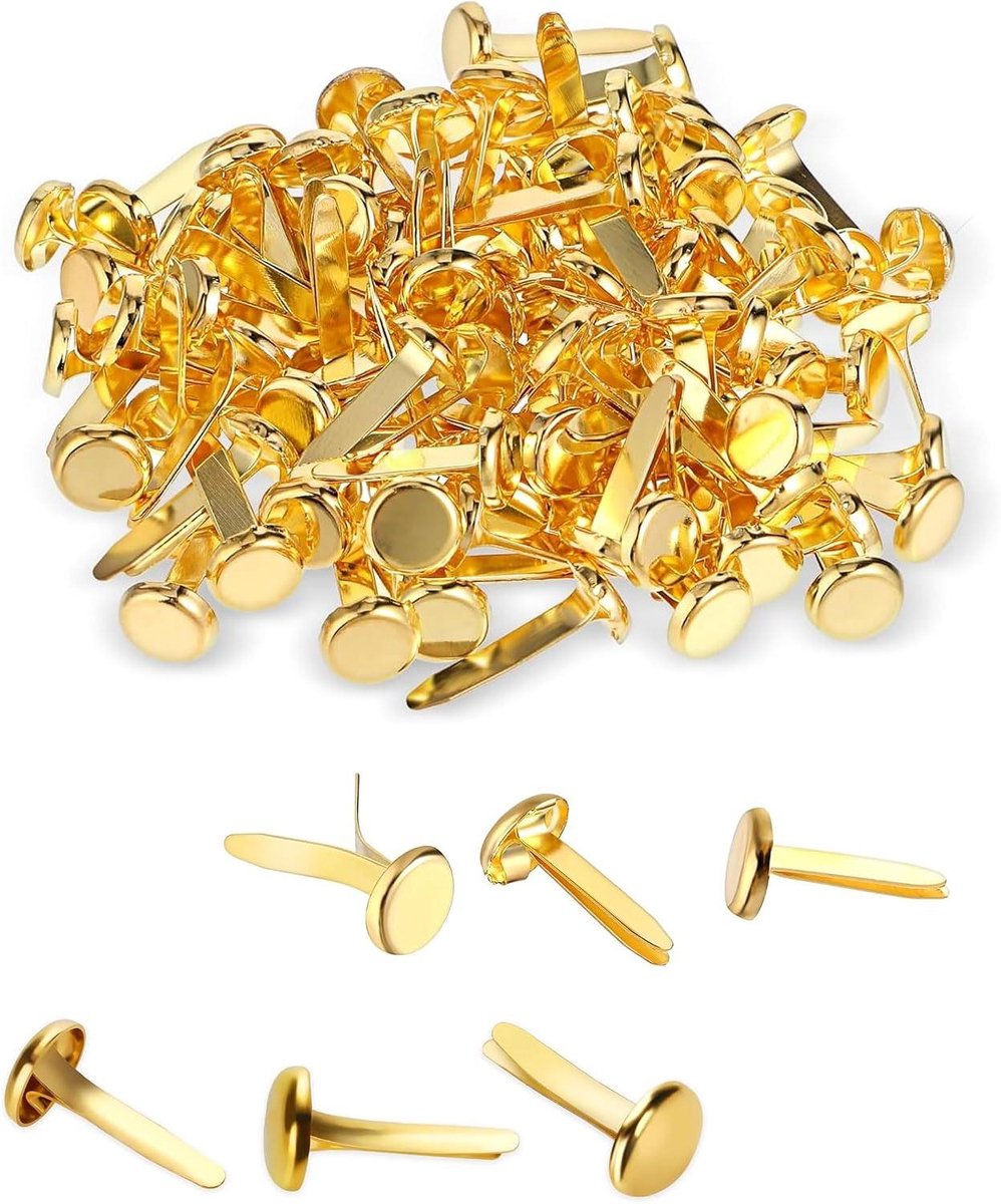 Mini Brads - Papieren Spanners - Scrapbooking en Knutselen - Rondkop en Messing Coating - 100 stuks - Goud