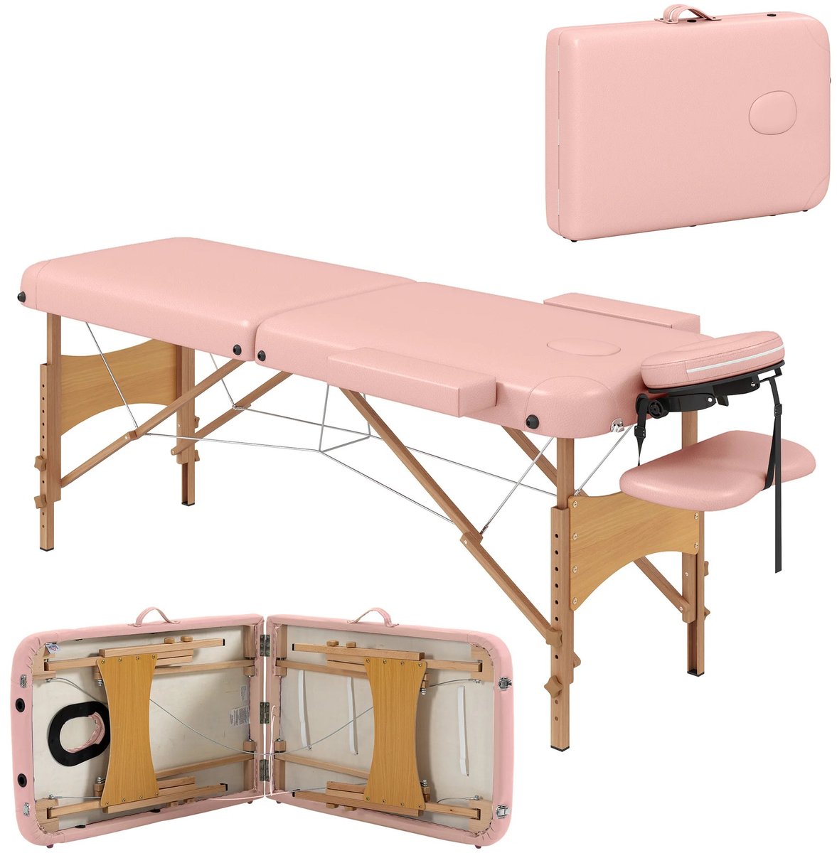 Lamor Roze Massagetafel - Massagetafels - Opvouwbaar - Verstelbare hoogte van 64 tot 88 cm - Tot 250 kg - 185 x 60 x 64–88 cm