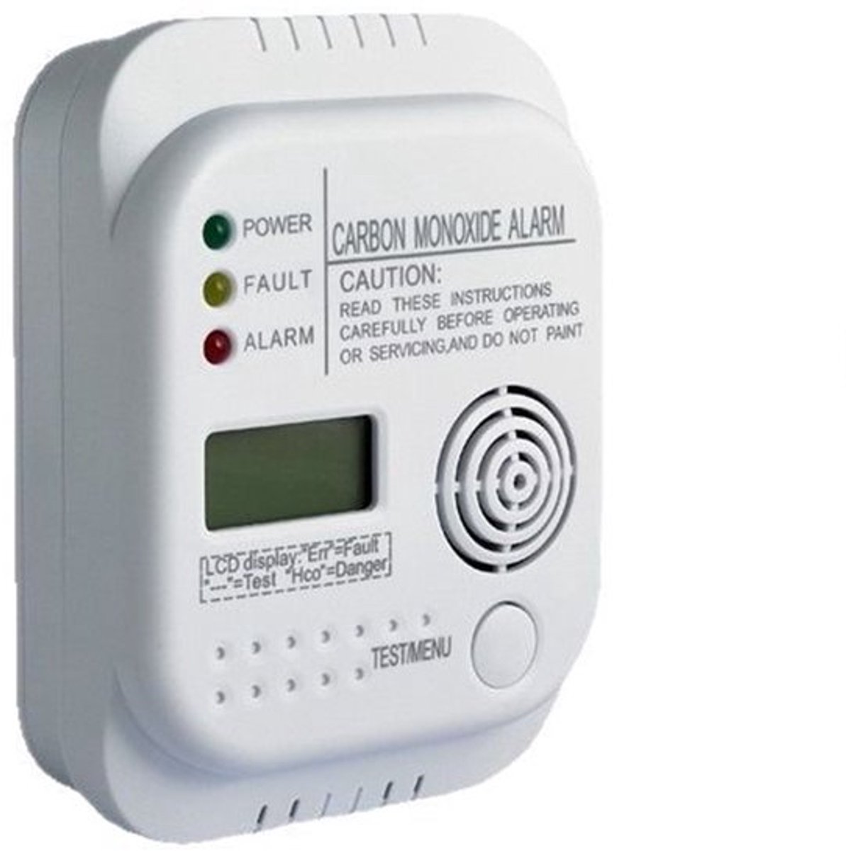 Koolmonoxidemelder met LCD-scherm, CO-gasmelder en waarschuwingsmelder 85 dB geluid-lichtalarm