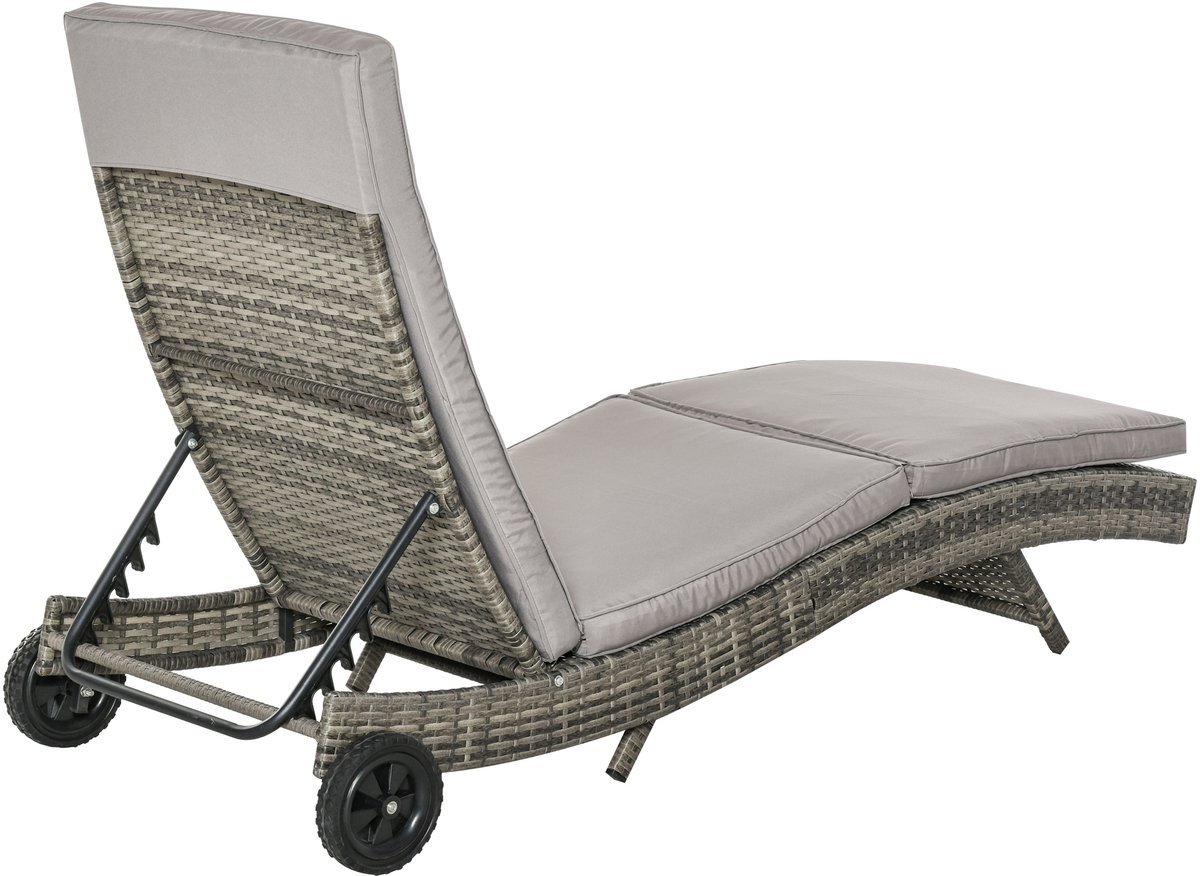 Ligstoel Stoel - hoog comfort - rugleuning met 5 posities - wielen – matras afneembaar – polyrotan grijs