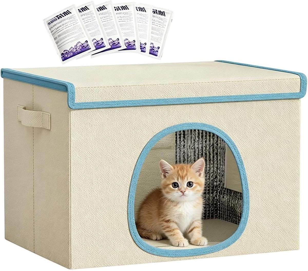 Verkoelend Kattenhuis - Huisdierkoeler Grot - Huisdier Comfort - Inclusief IJspacks - 50x40x36 cm - Gebroken wit