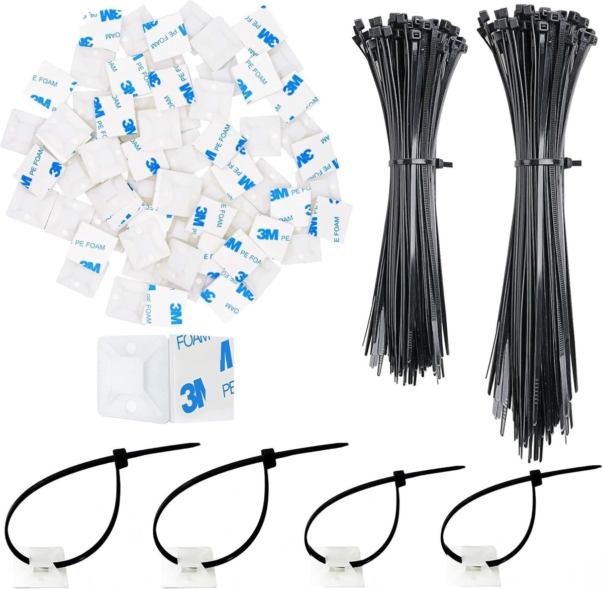 Kabelbinderset - Zwart - 120 mm en 150 mm - Nylon met Zelfklevende Basis - Voor Kabelbeheer en Organisatie