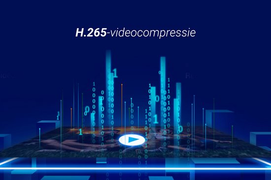 Illustratie van H.265-videocompressie met binair en grafieken.