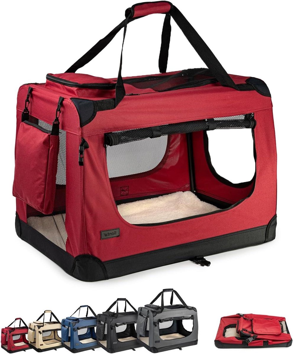 Dieren Transportbox - Reismand - Veilig Vervoer - Inclusief Kussen - 82 x 58 x 58 cm - Rood