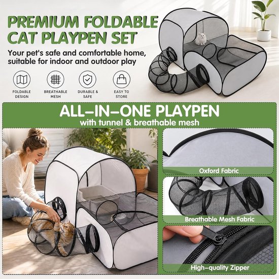 Katten vervoersbox - Grijs - 100 x 50 x 70 cm - Opvouwbare Draagbare Tent van Oxford Stof - Voor Kleine Huisdieren — afbeelding 3