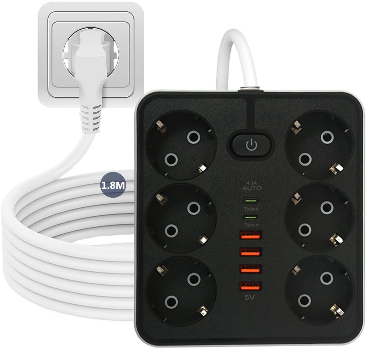 Omgoods - Stekkerdoos met 6 Vakken en USB Poorten