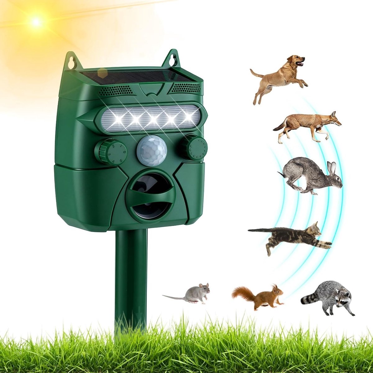 Hondenverjager - Zwart - Ultrasoon met PIR-sensor en Flitslicht - Waterdichte Tuinverjager met 5 Modi voor Diverse Dieren