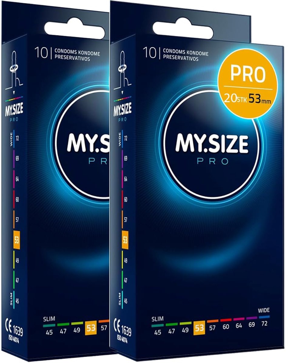 MY.SIZE PRO 20 stuks 53mm ELITE – Normale maat condooms, hooggezuiverd Vytex-latex voor minder geur, zeer gemakkelijk te openen en af te rollen