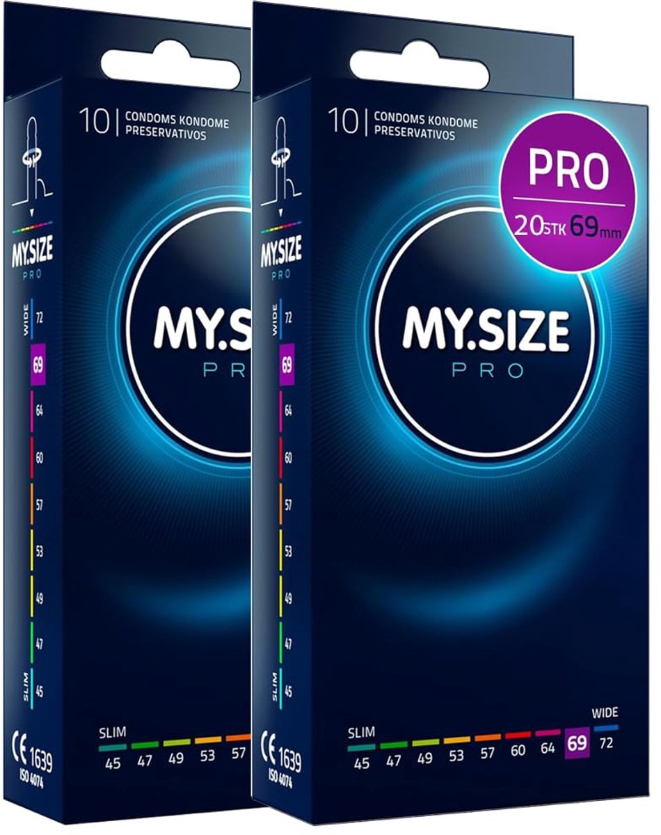 MY.SIZE PRO 20 stuks 69mm ELITE – XXXXL condooms, hooggezuiverd Vytex-latex voor minder geur, zeer gemakkelijk te openen en af te rollen