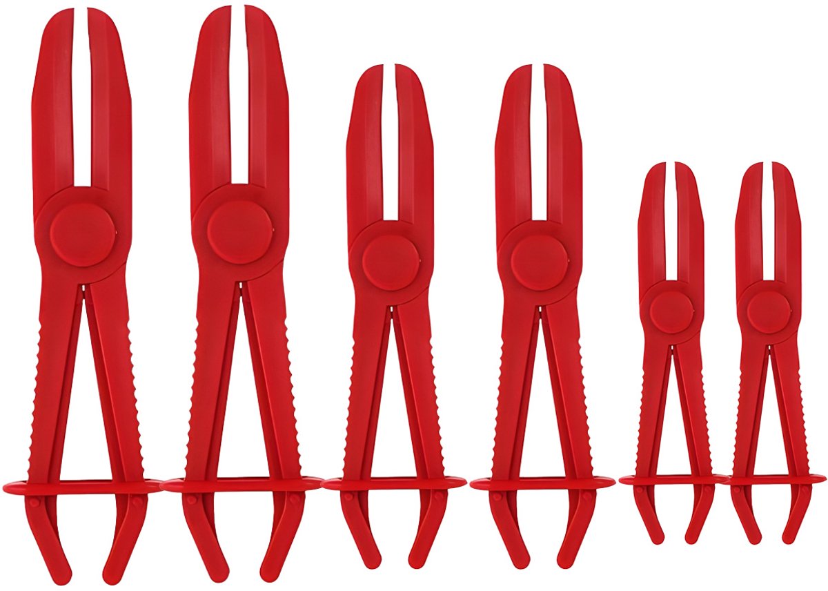 Set slangklemtangetjes - 6-delige set - Slangklemtang voor autoreparatie - Kunststof slangsnijtang - Accessoires voor autoslangklemmen - Rood