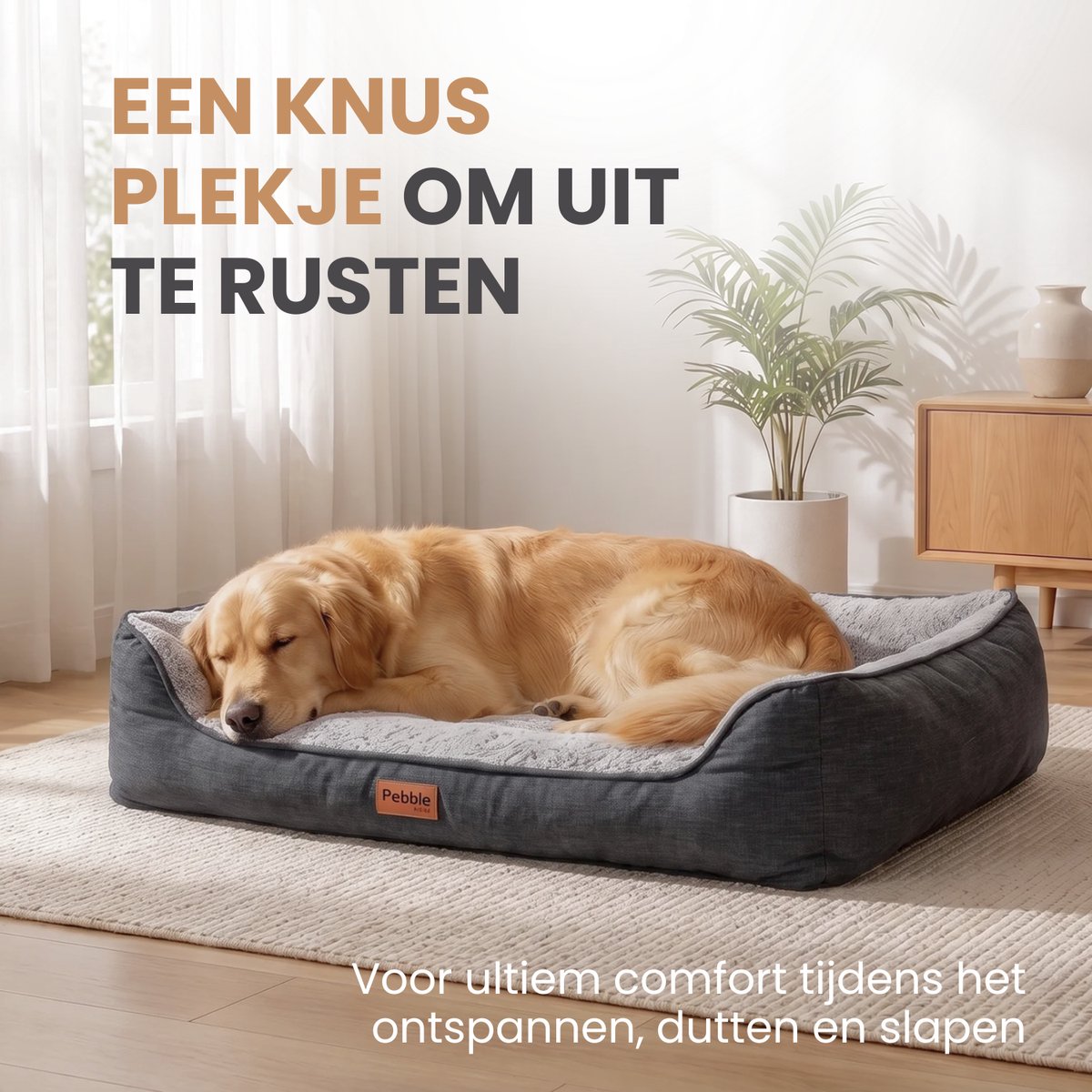 Pebble Orthopedische Hondensofa - Fleece - Grijs - Afneembaar - Wasbaar - 82x50 cm thumbnail 6