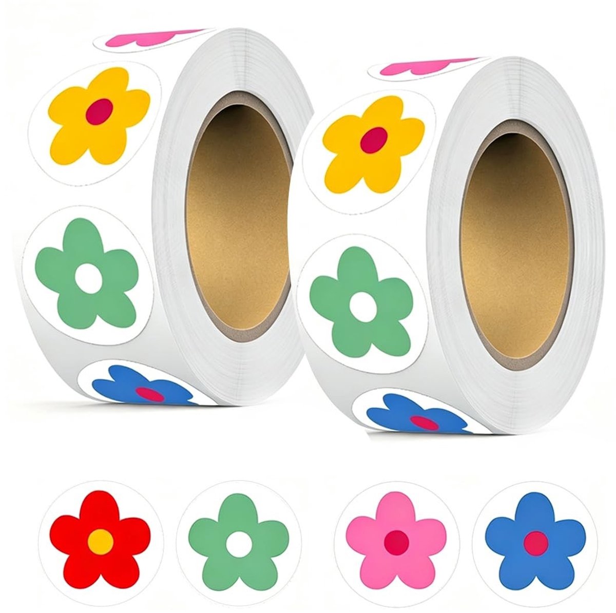 SolidKeus - 1000 Kleurrijke Bloemenstickers op Rol
