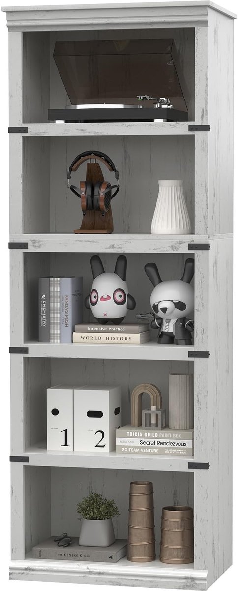Boekenkast 5 Lagen - 62x32x171cm - Boekenkast Vintage Hoog - Opbergkast Open Vakken - Displaykast Vrijstaand - Voor Woonkamer En Kantoor - Wit
