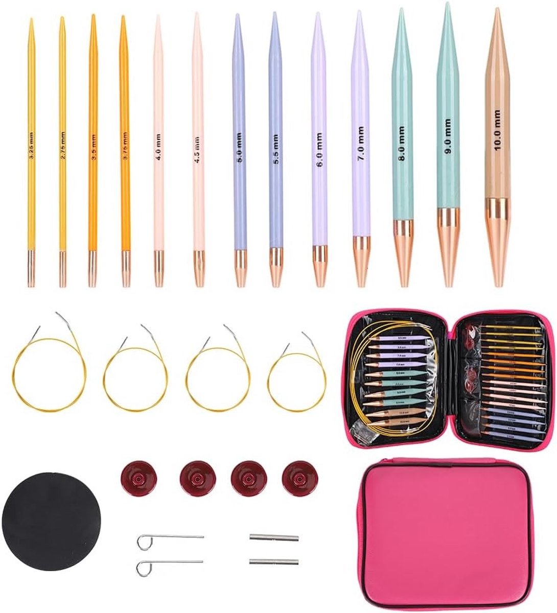 Set van 13 Plastic Haaknaalden - Polycarbonaat Naalden met PU Etui voor Breien van Sokken, Truien en Mutsen