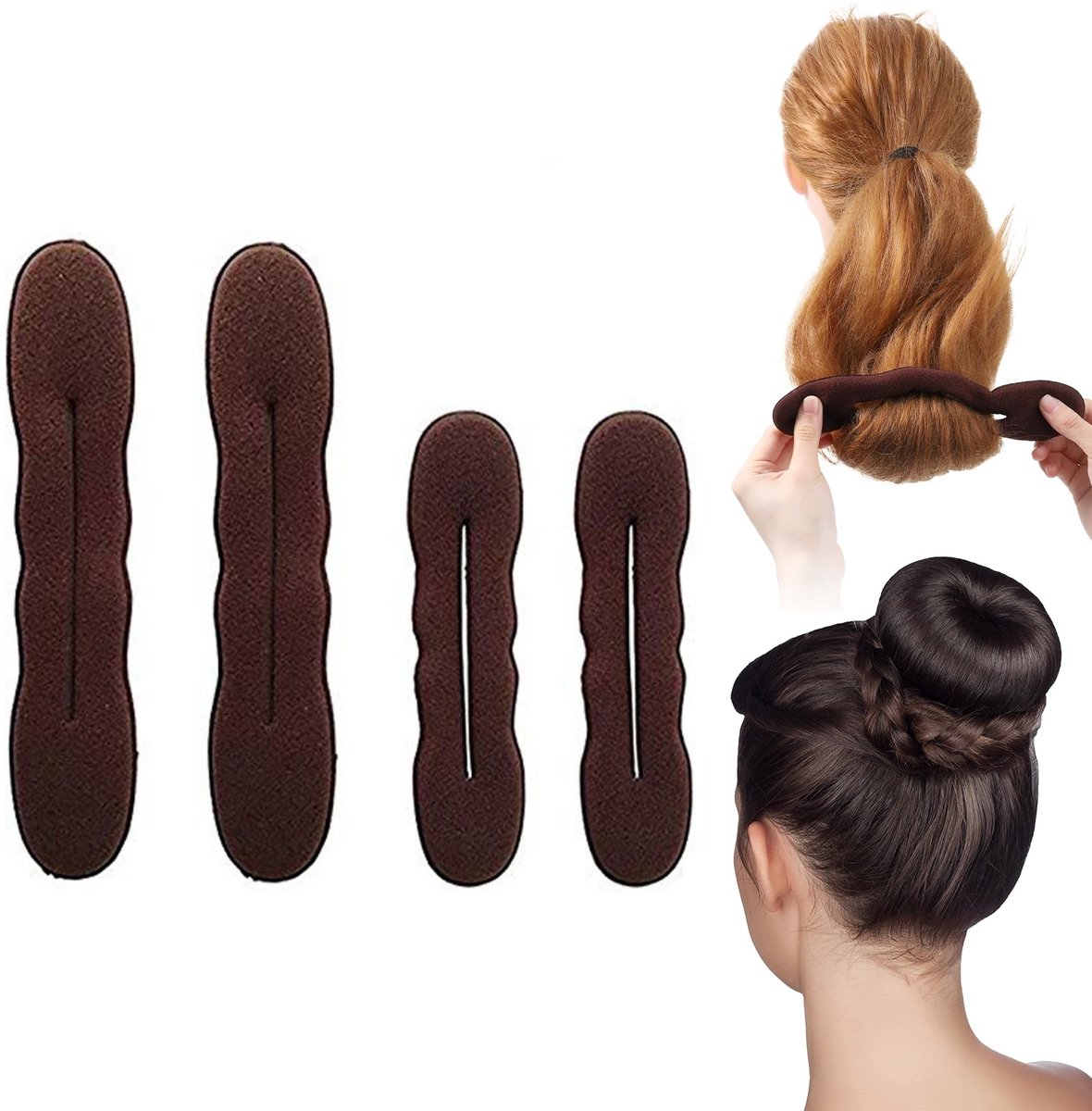 4-Delige Set Spons-Haarknotmakers – Haaraccessoires En Stylingtools Voor Knotjes (Bruin)