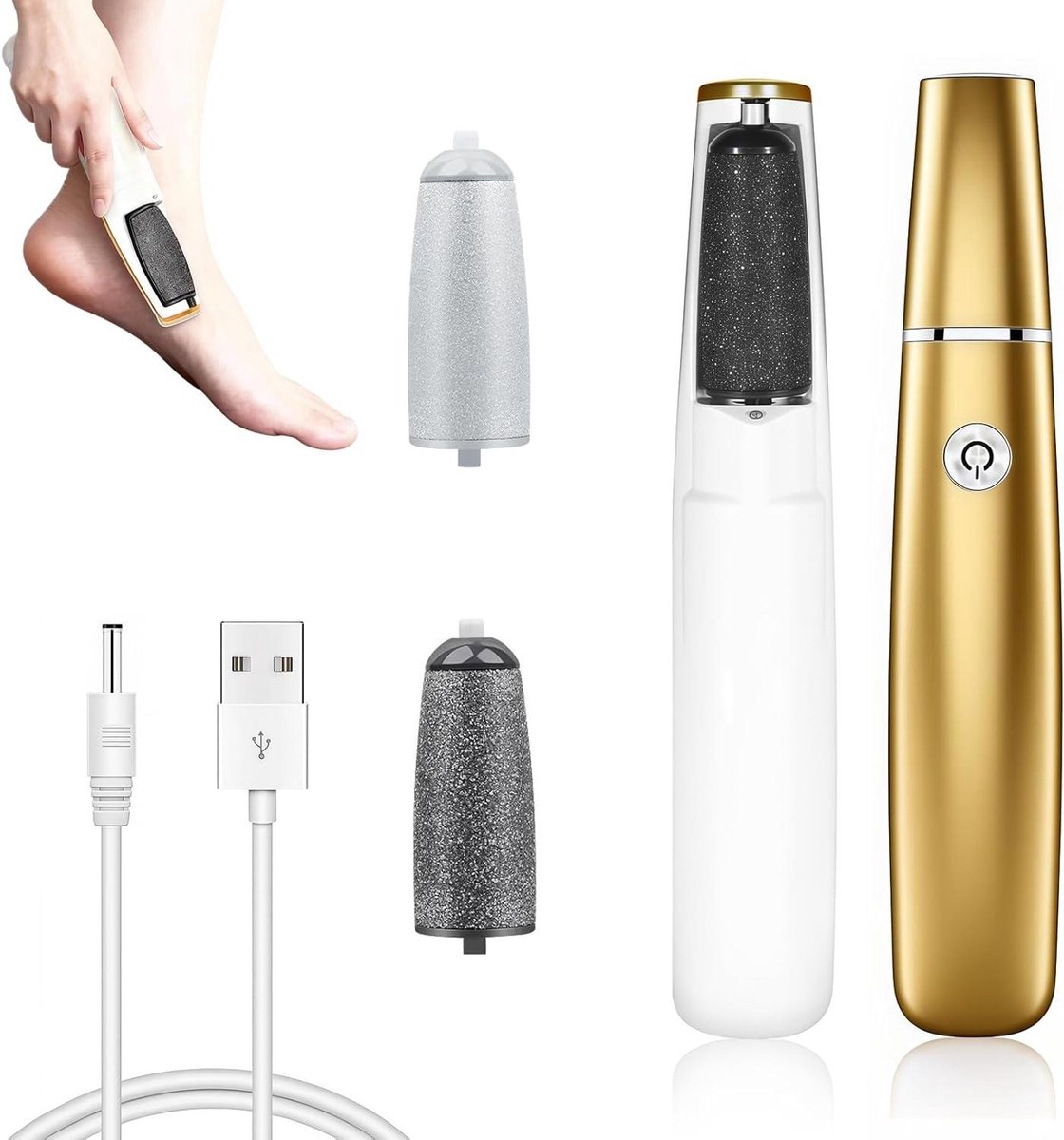 Elektrische Voetvijl - Huidverwijderaar - Voetverzorging Thuis - 360° Roterende Roller - 100 g - Goud