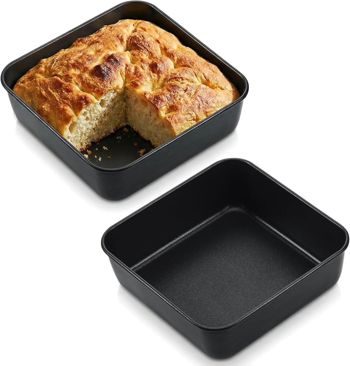 Set van 2 vierkante bakvormen van roestvrij staal, 16x16x5cm, anti-aanbak, ideaal voor brownies, taarten en lasagne, eenvoudig schoon te maken